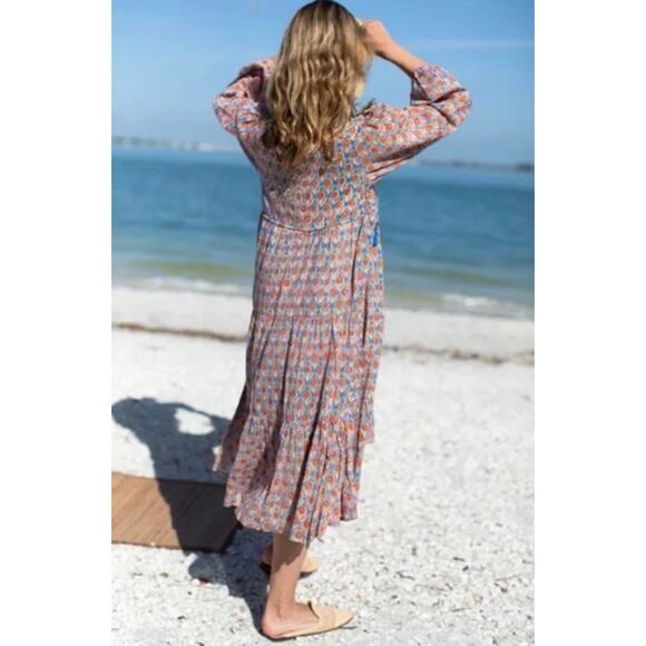 Emerson Fry India Collection Heirloom Maxi Dress Wednesday Flower Blues Womens - Picture 2 of 16